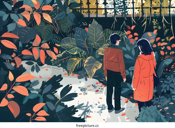 Couple Walking Through Lush Foliage