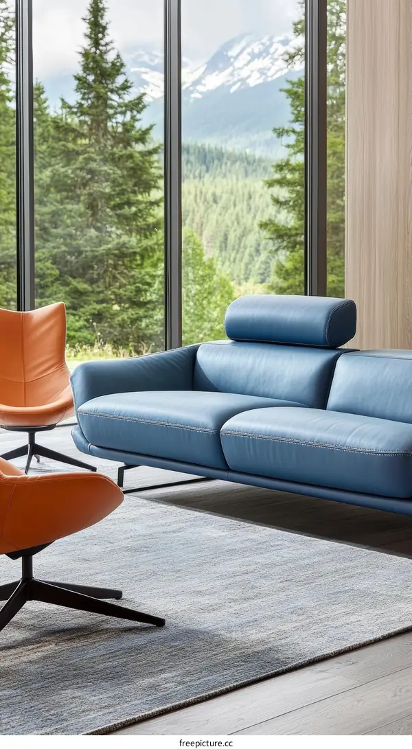 Modern Living Room with Mountain View