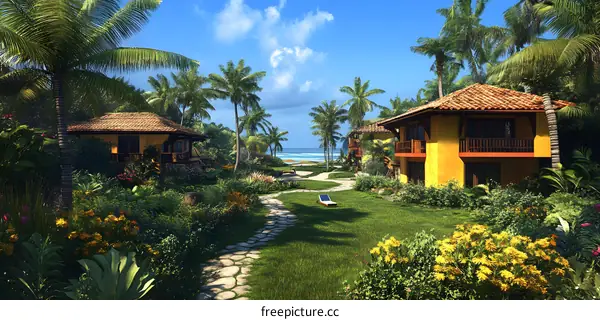 Tropical Paradise Villa with Palm Trees and Ocean View