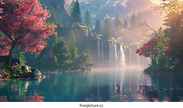 Misty Waterfall in the Enchanting Mountains