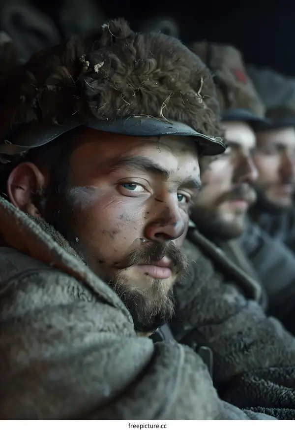 Portrait of a soldier in a fur hat