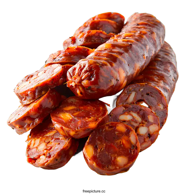 [Transparent Background PNG]Spicy chorizo sausage with slices