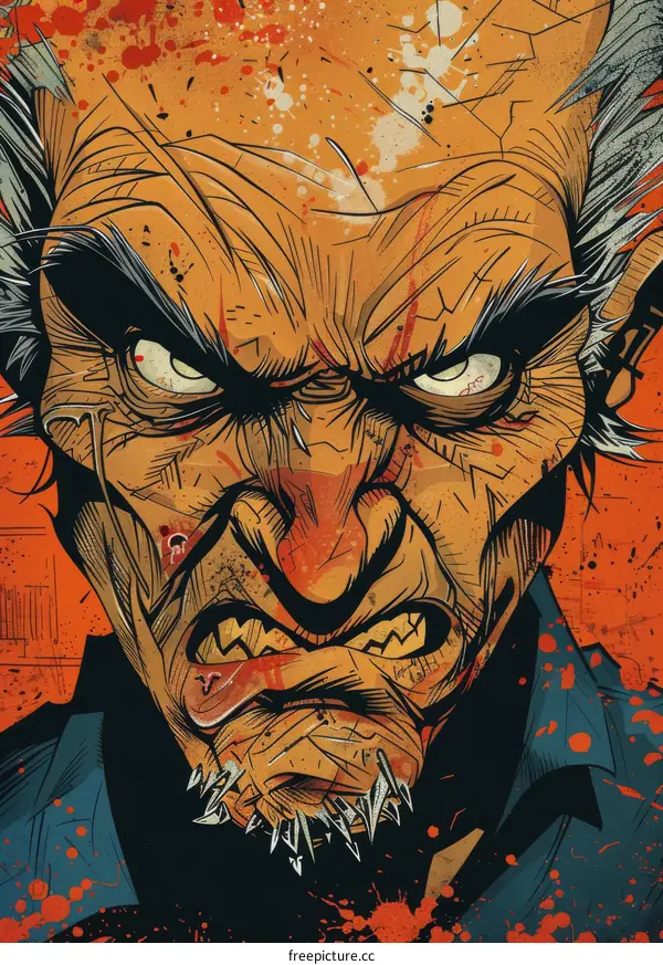 Illustration of a mans face with a beard and a scowl on his face