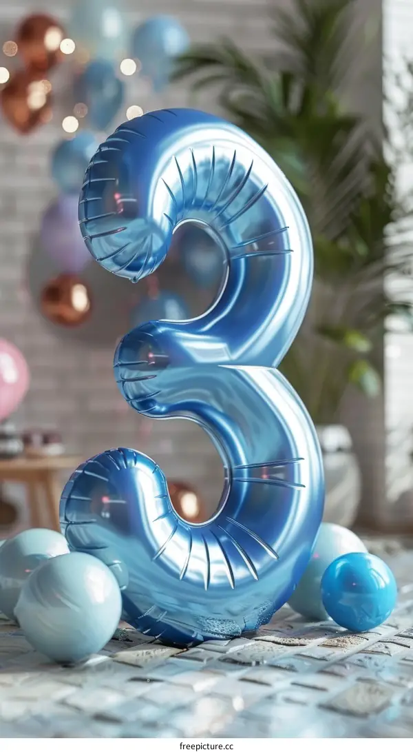 Blue Number 3 Foil Balloon