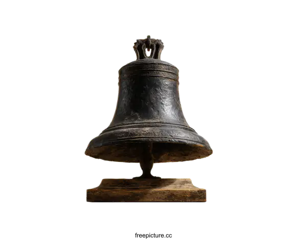 [Transparent Background PNG]Antique Black Bell on Wooden Base