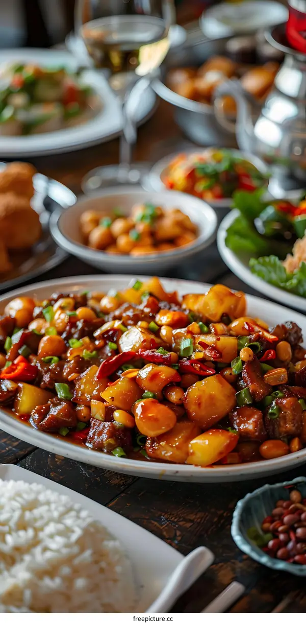 Closeup Of Chinese Food On Table