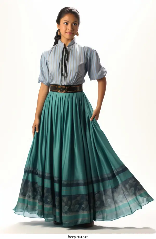 A woman wearing a traditional Mexican dress