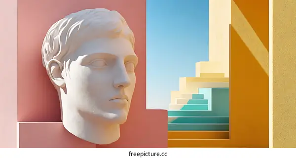 White Sculpture Head in Geometric Abstract Background