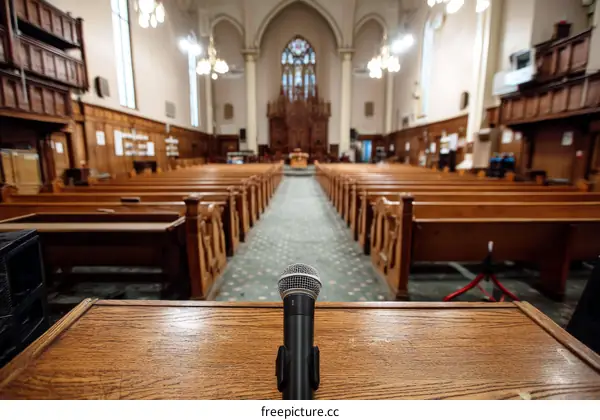 Empty Church Interior with Microphone