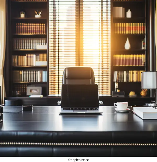 An Open Laptop Sits on a Desk in a Home Office