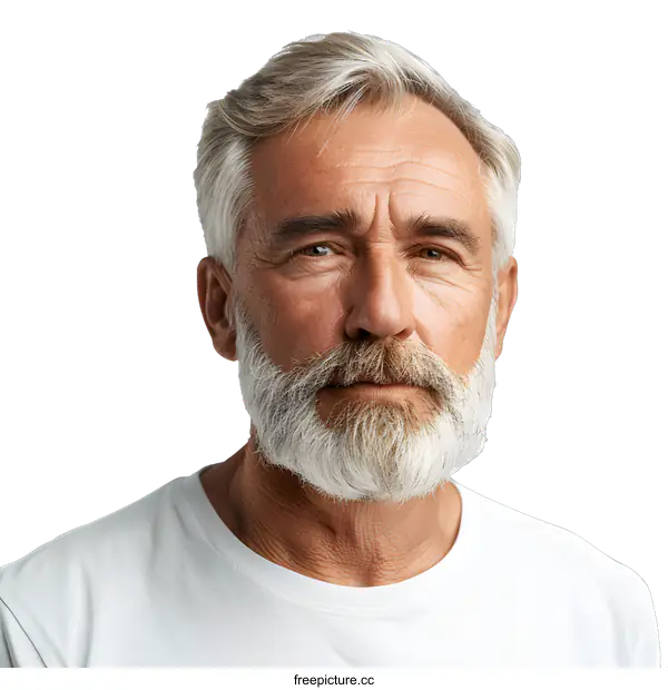 [Transparent Background PNG]portrait of a handsome old man with grey hair and beard