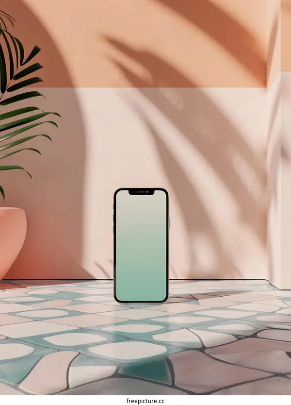 Minimalist Mockup with a Smartphone on a Tile Floor