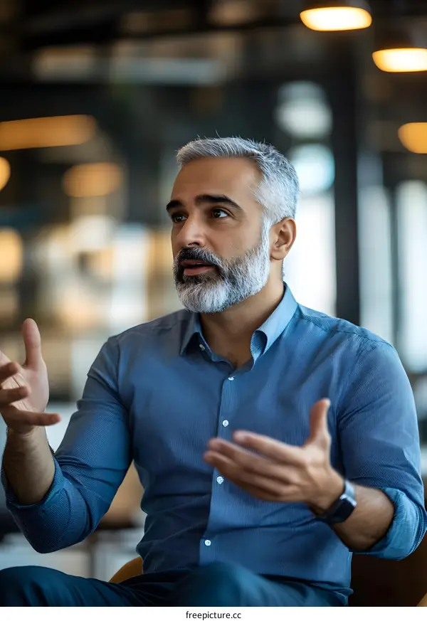 Middle Aged Businessman Talking in a Meeting