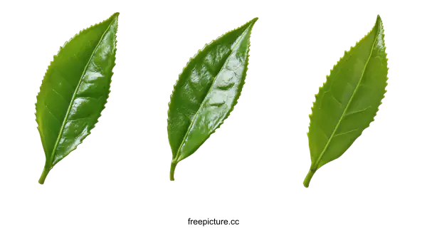 [Transparent Background PNG]Fresh Green Tea Leaves Closeup