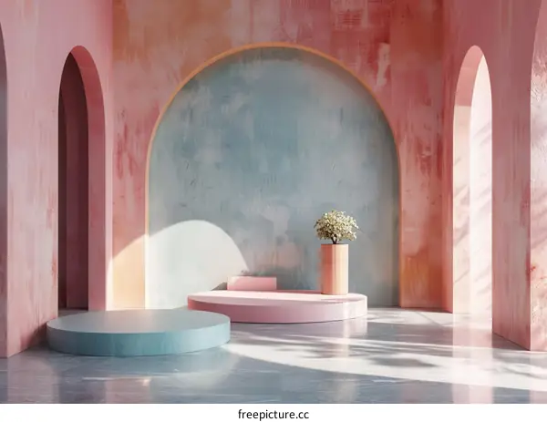 Interior with soft colours and geometric shapes