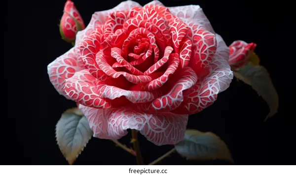 Red rose with white veins