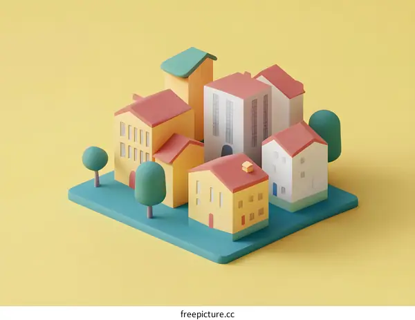 Colorful 3D Model of a Small Town