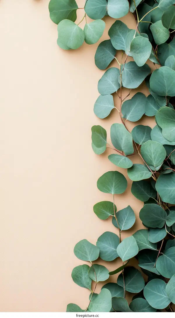 Eucalyptus Leaves Arrangement on Beige Background