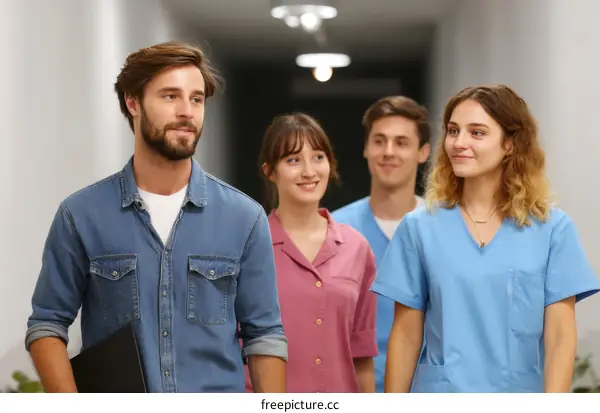 Medical Staff Walking in a Corridor