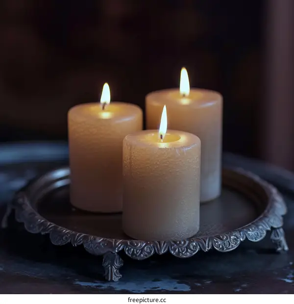 Three Candles Burning on a Silver Plate