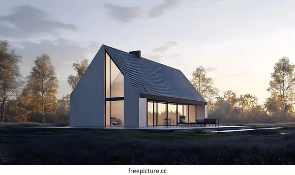 Modern House Design with Large Windows and  Outdoor Patio