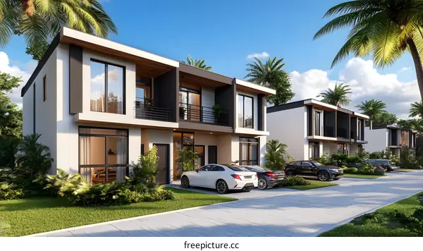 Modern Tropical Townhouses with Palm Trees