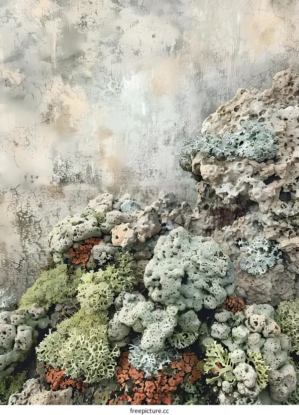 Closeup of Green and Orange Lichen on Rocks