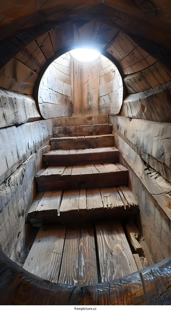 Looking up a Wooden Staircase
