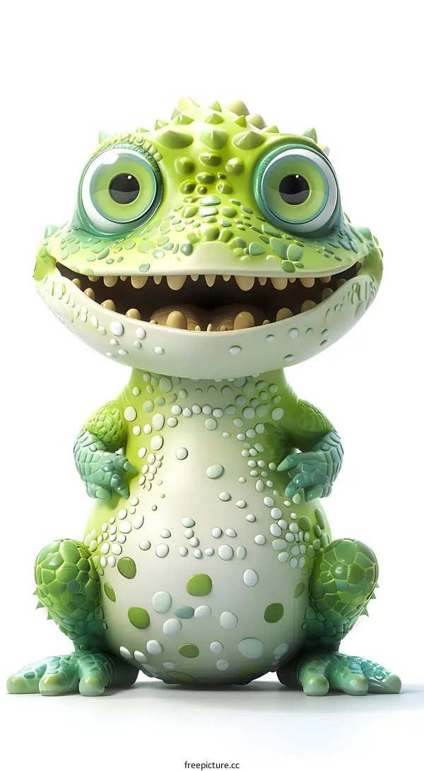 A cute green alien with big eyes and a big smile