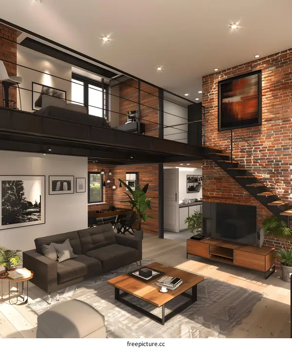 Modern industrial style living room interior design