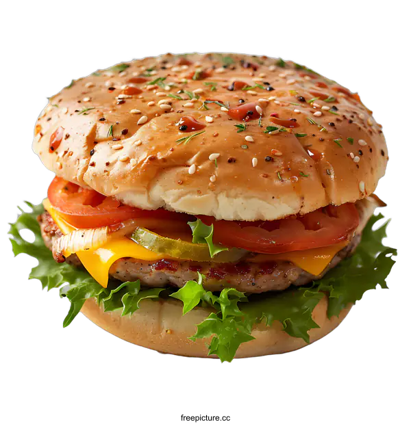 [Transparent Background PNG]yummy burger with fresh ingredients