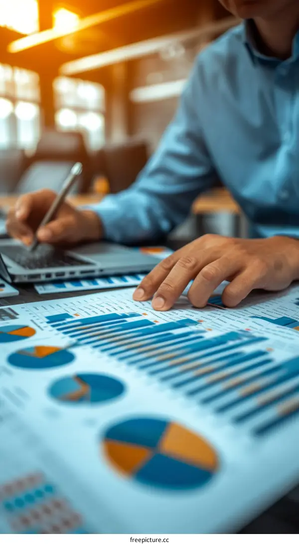Businessman analyzing financial data and graphs