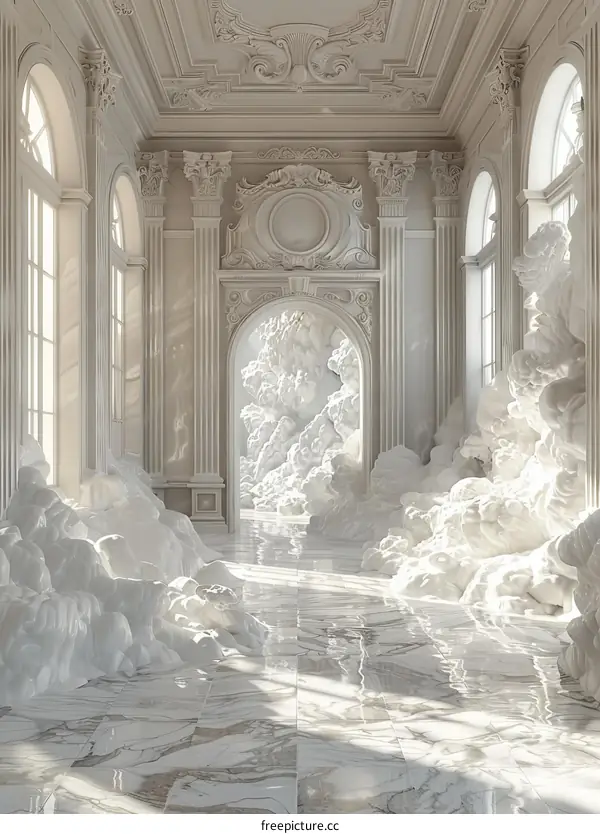 Grand Baroque Hallway with White Clouds