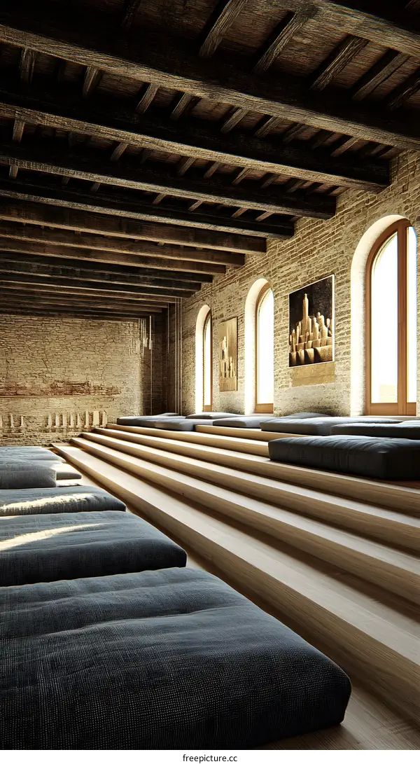 Interior Design with Wooden Beams and Cushions