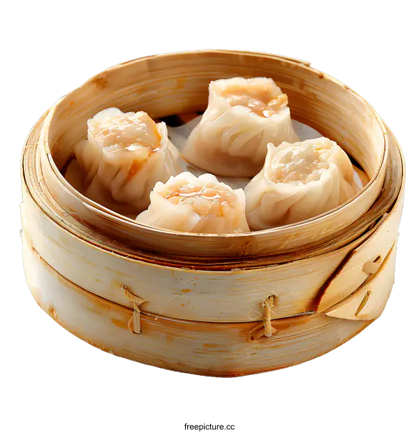 [Transparent Background PNG]Steamed Pork Dumplings in a Bamboo Steamer