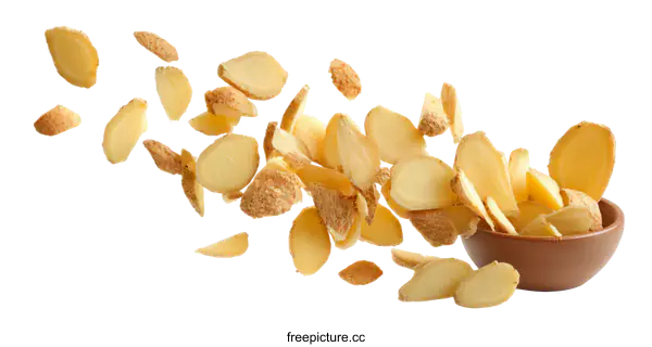 [Transparent Background PNG]Sliced Ginger Falling into Bowl