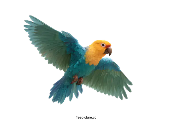 [Transparent Background PNG]Colorful Parrot in Flight Against White Background