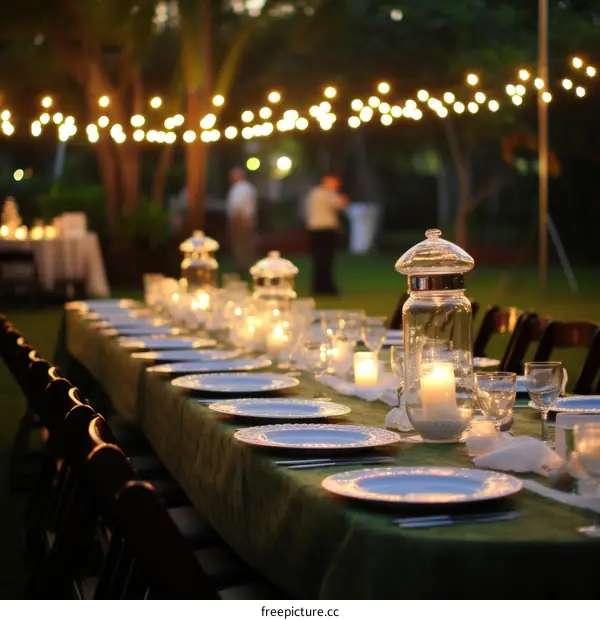 Outdoor Wedding Reception with Romantic Candlelit Table Decor