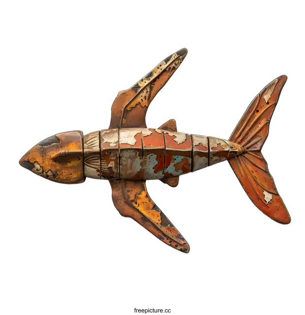 [Transparent Background PNG]A metal fish sculpture with a white background