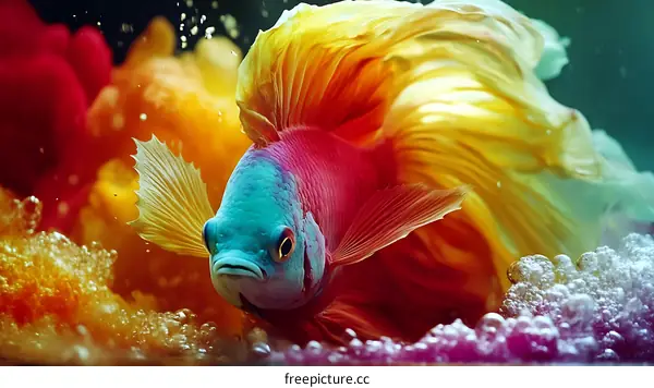Colorful Betta Fish in Aquarium