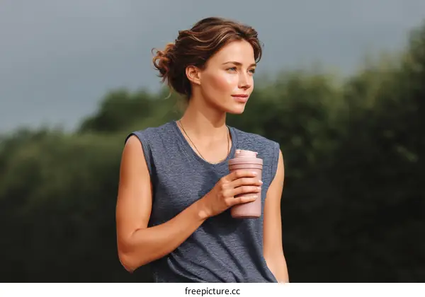 Young Woman Outdoors with Fitness Drink