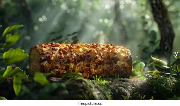 Table with delicious nutty bread in the jungle