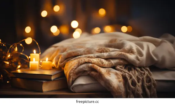 cozy home decor with candles and a book