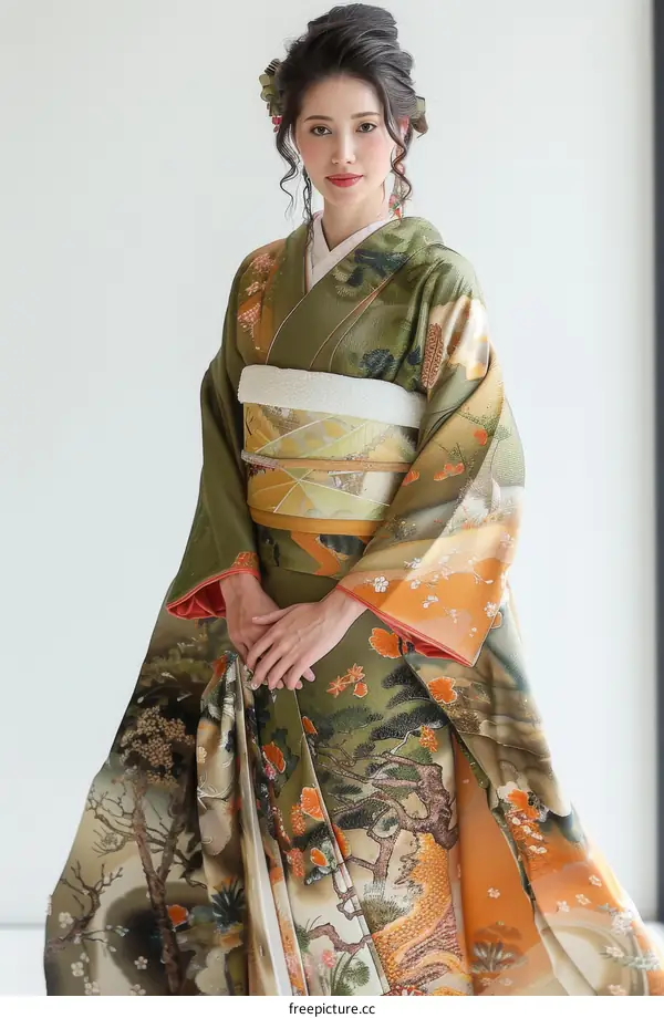 Japanese woman wearing a traditional kimono
