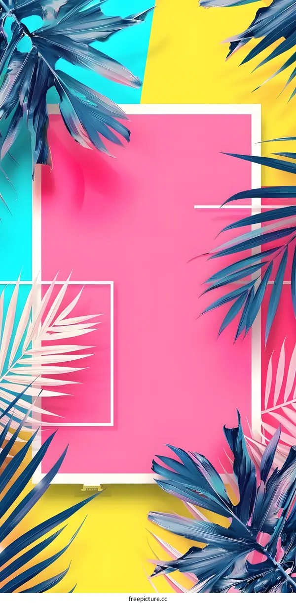 Tropical Palm Leaves Background with Pink and Yellow Colors