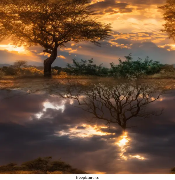 Lonely Tree Silhouette Against a Vibrant Sunset