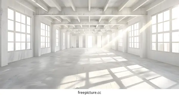 Empty White Room with Windows and Concrete Ceiling
