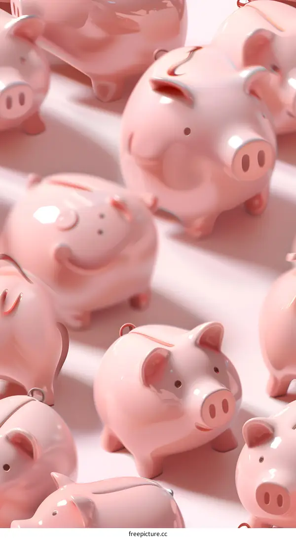 Pink Piggy Banks on Pink Background