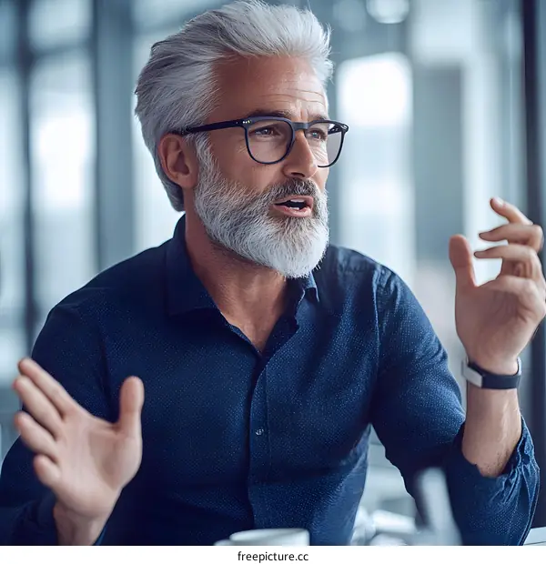 Portrait of a Confident Senior Businessman Talking and Gesturing