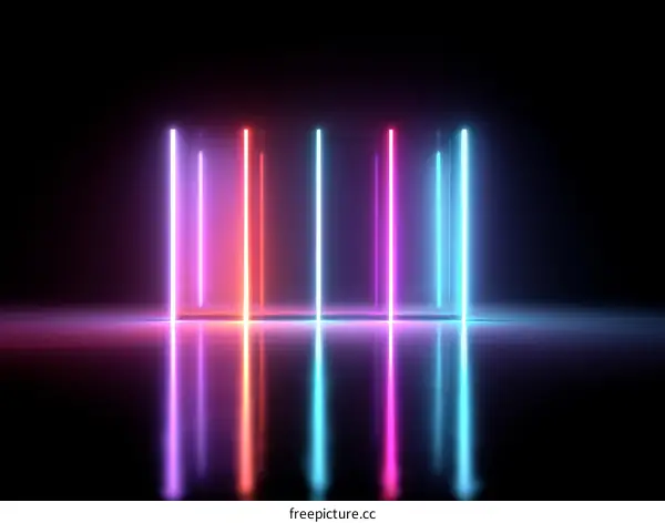 Abstract Neon Light Columns on Dark Background